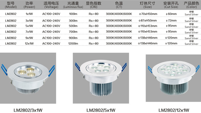 LED大功率天花燈 LM28025×1W  規(guī)格說明